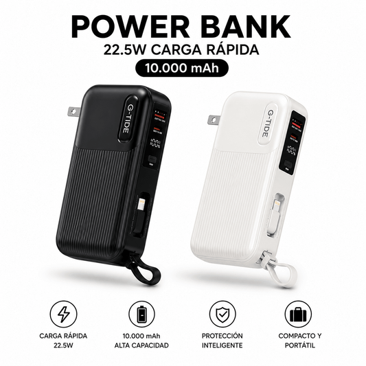Power Bank 10.000 mAh con Enchufe Integrado y Carga Rápida 22.5W