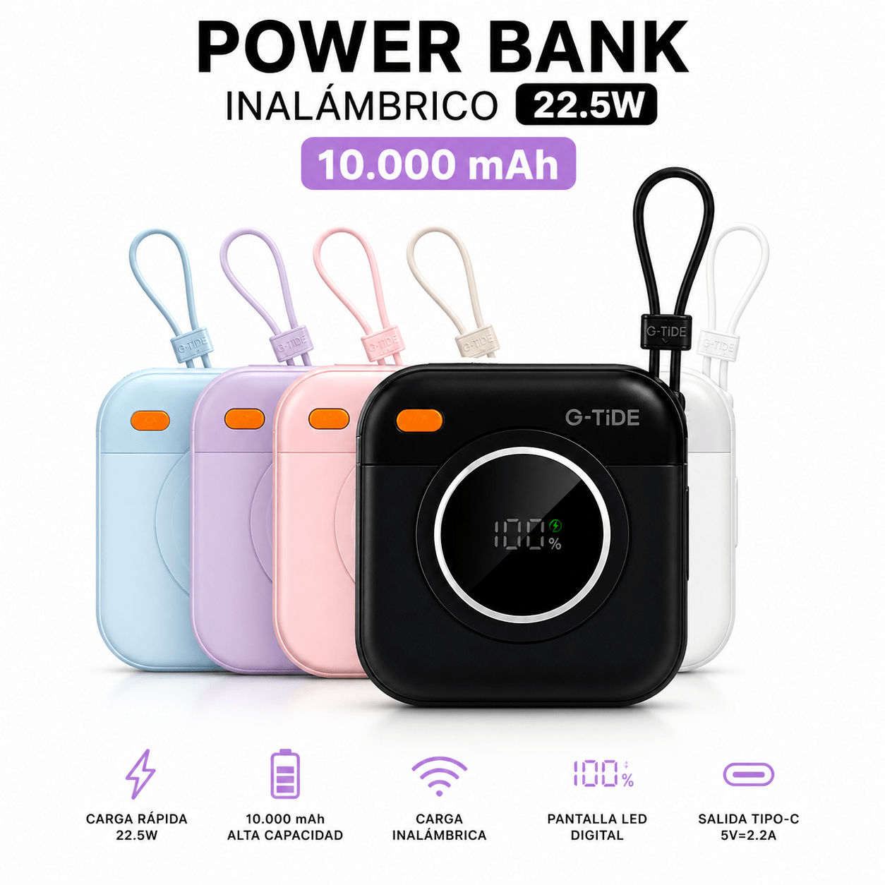 Power Bank Inalámbrico Multi 10.000 mAh con Carga Rápida 22.5W