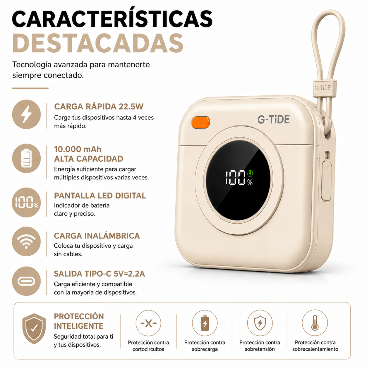Power Bank Inalámbrico Multi 10.000 mAh con Carga Rápida 22.5W