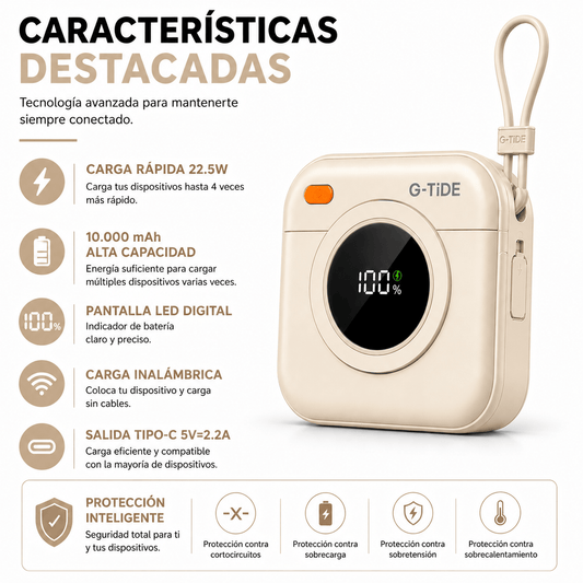 Power Bank Inalámbrico Multi 10.000 mAh con Carga Rápida 22.5W