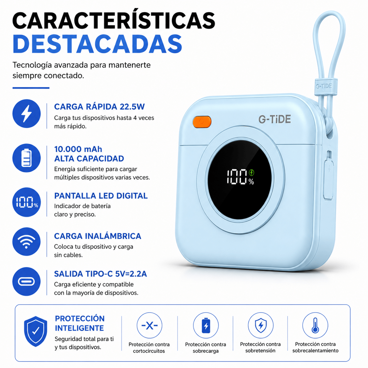 Power Bank Inalámbrico Multi 10.000 mAh con Carga Rápida 22.5W