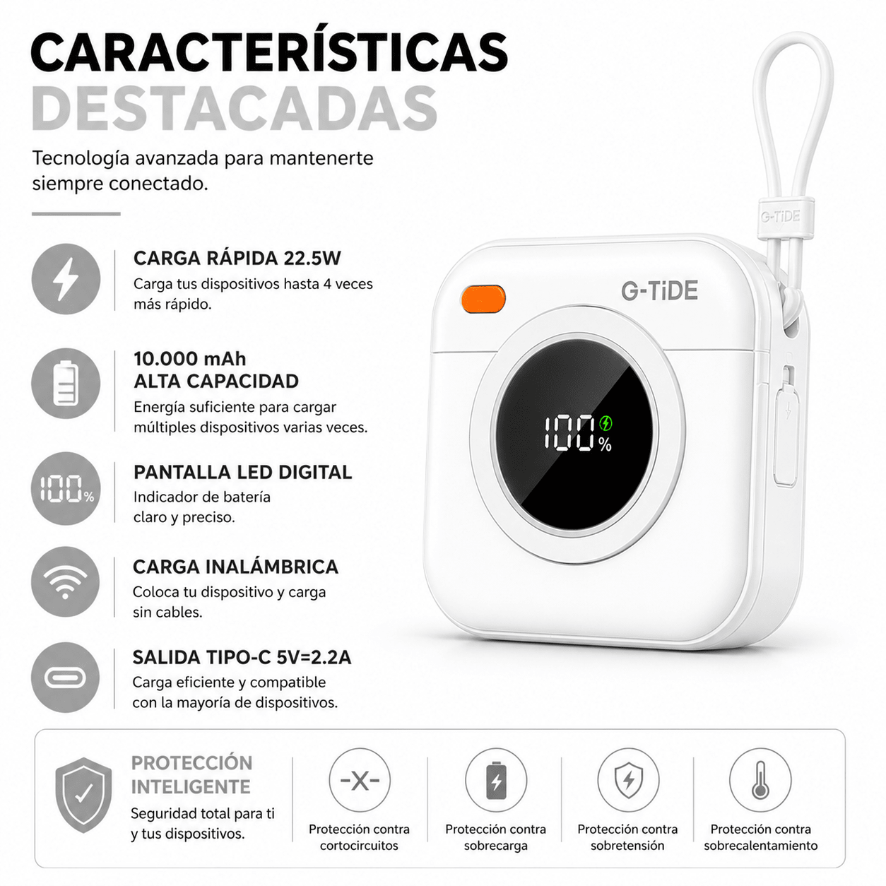 Power Bank Inalámbrico Multi 10.000 mAh con Carga Rápida 22.5W