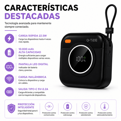 Power Bank Inalámbrico Multi 10.000 mAh con Carga Rápida 22.5W