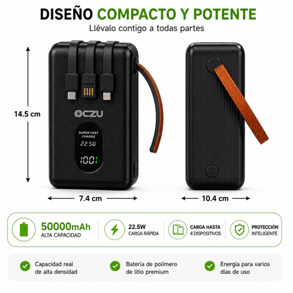 Power Bank 50000 mAh 22.5W con Cables Integrados y Carga Rápida Ultra