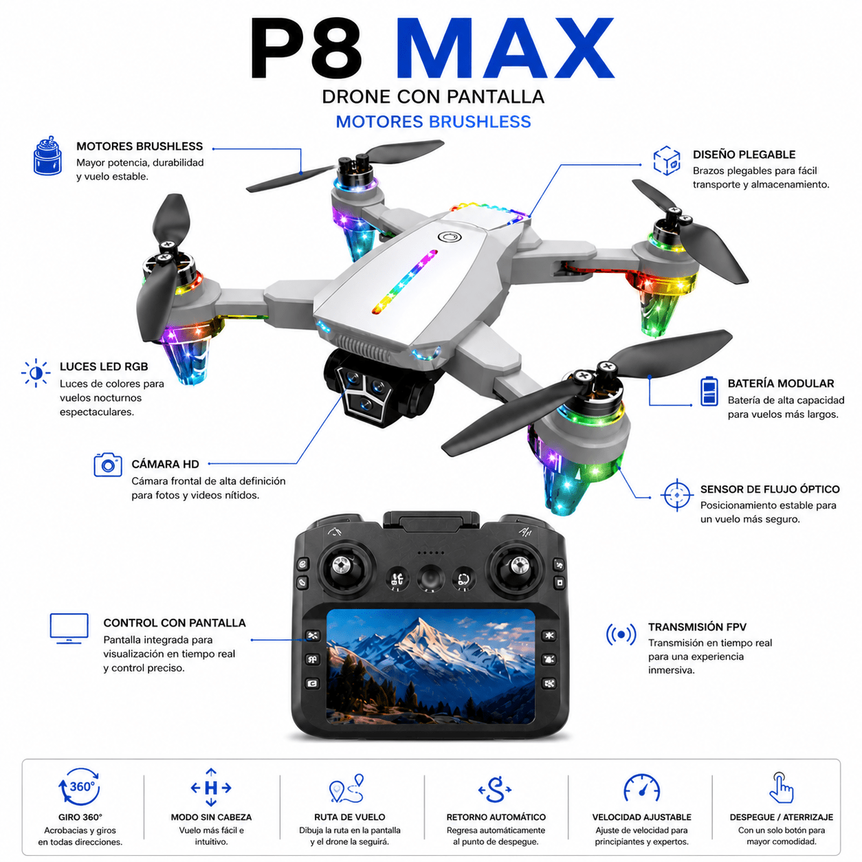 Drone P8 MAX con Cámara HD y Control con Pantalla