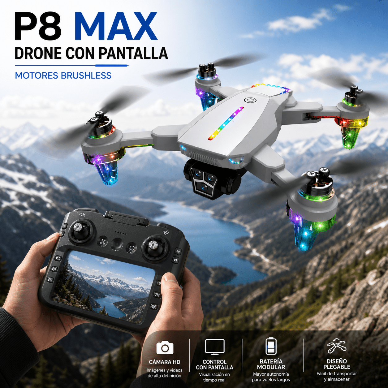 Drone P8 MAX con Cámara HD y Control con Pantalla