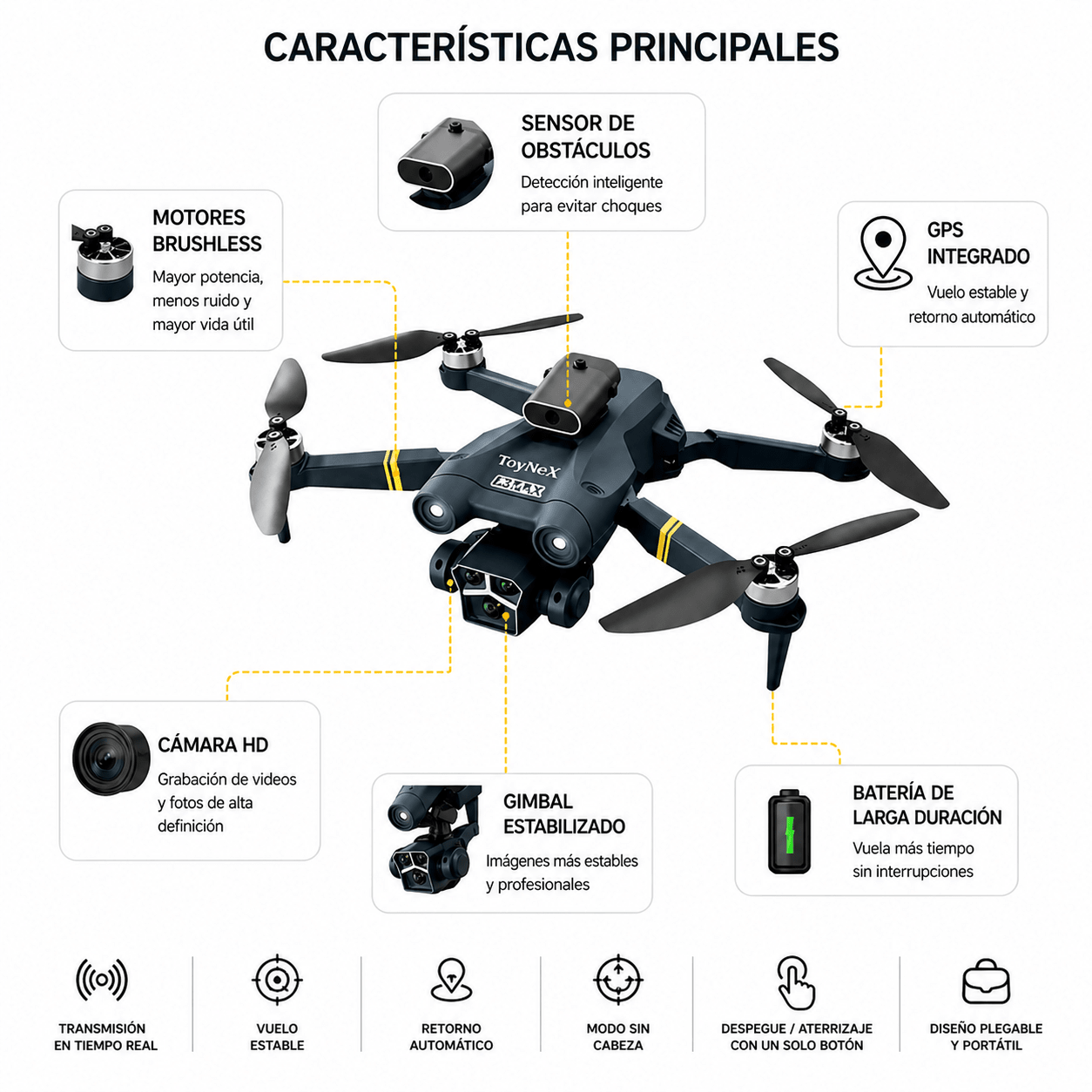 Drone con Cámara HD, Sensor de Obstáculos y GPS