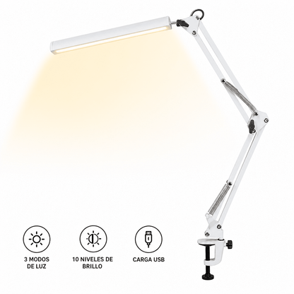 Lámpara LED de Escritorio Ajustable 3 Modos de Luz con Control USB y Brazo Flexible