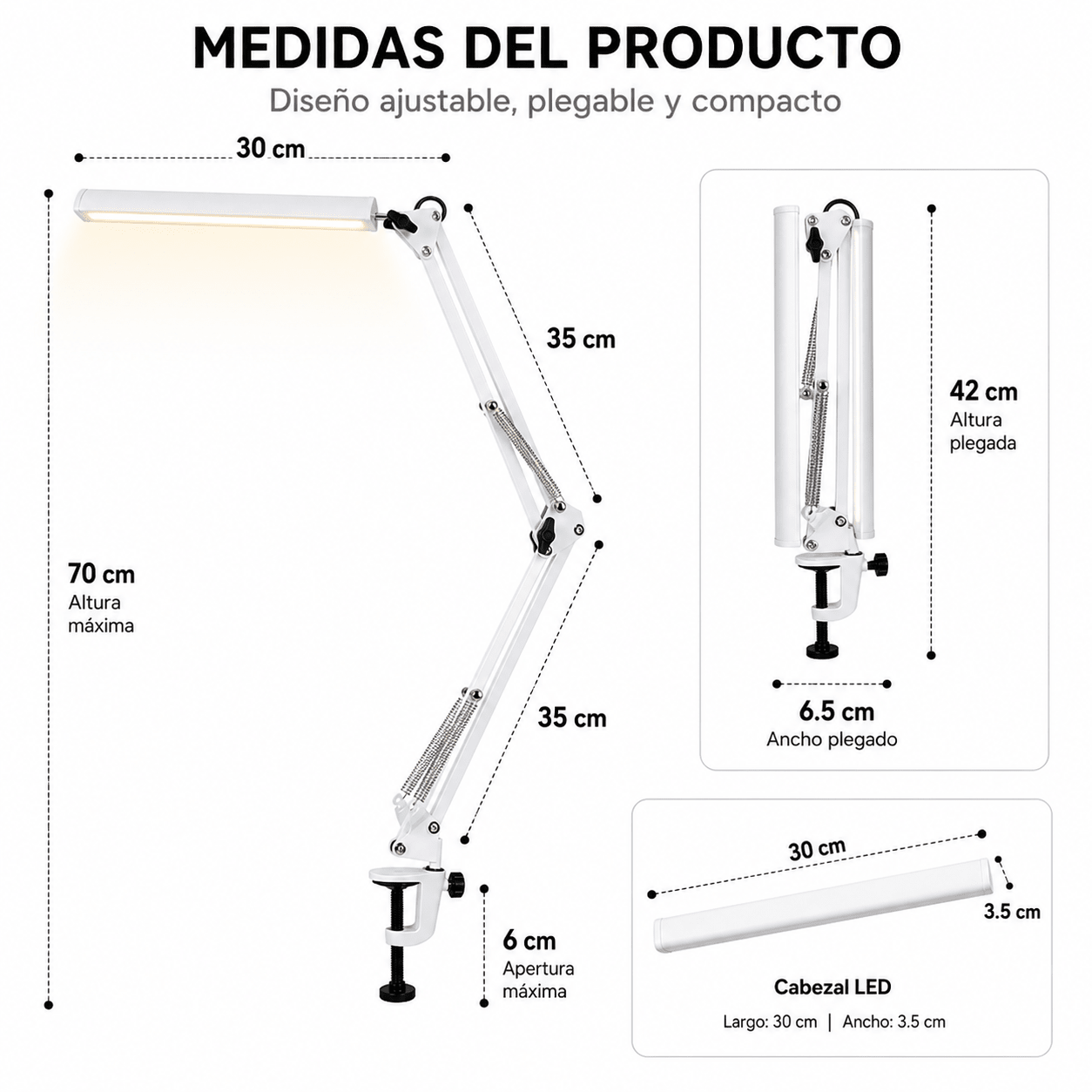 Lámpara LED de Escritorio Ajustable 3 Modos de Luz con Control USB y Brazo Flexible
