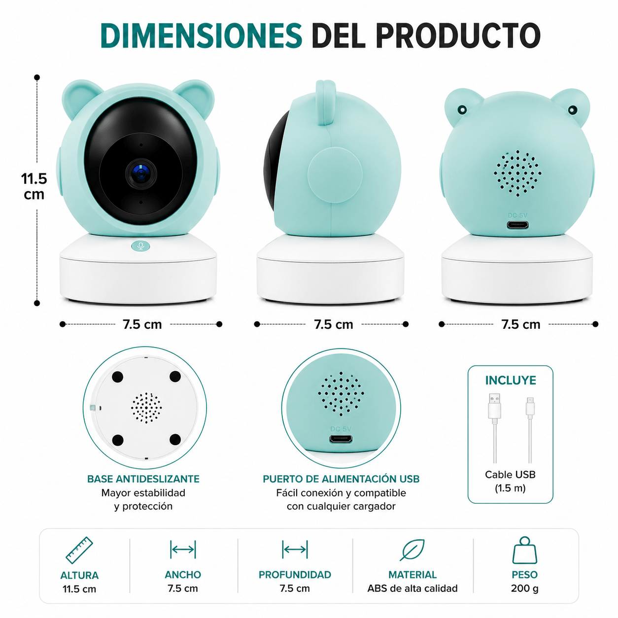 Cámara Monitor Bebé WiFi con Audio Bidireccional y Visión Nocturna