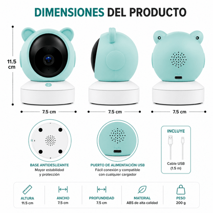 Cámara Monitor Bebé WiFi con Audio Bidireccional y Visión Nocturna