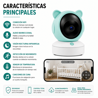 Cámara Monitor Bebé WiFi con Audio Bidireccional y Visión Nocturna