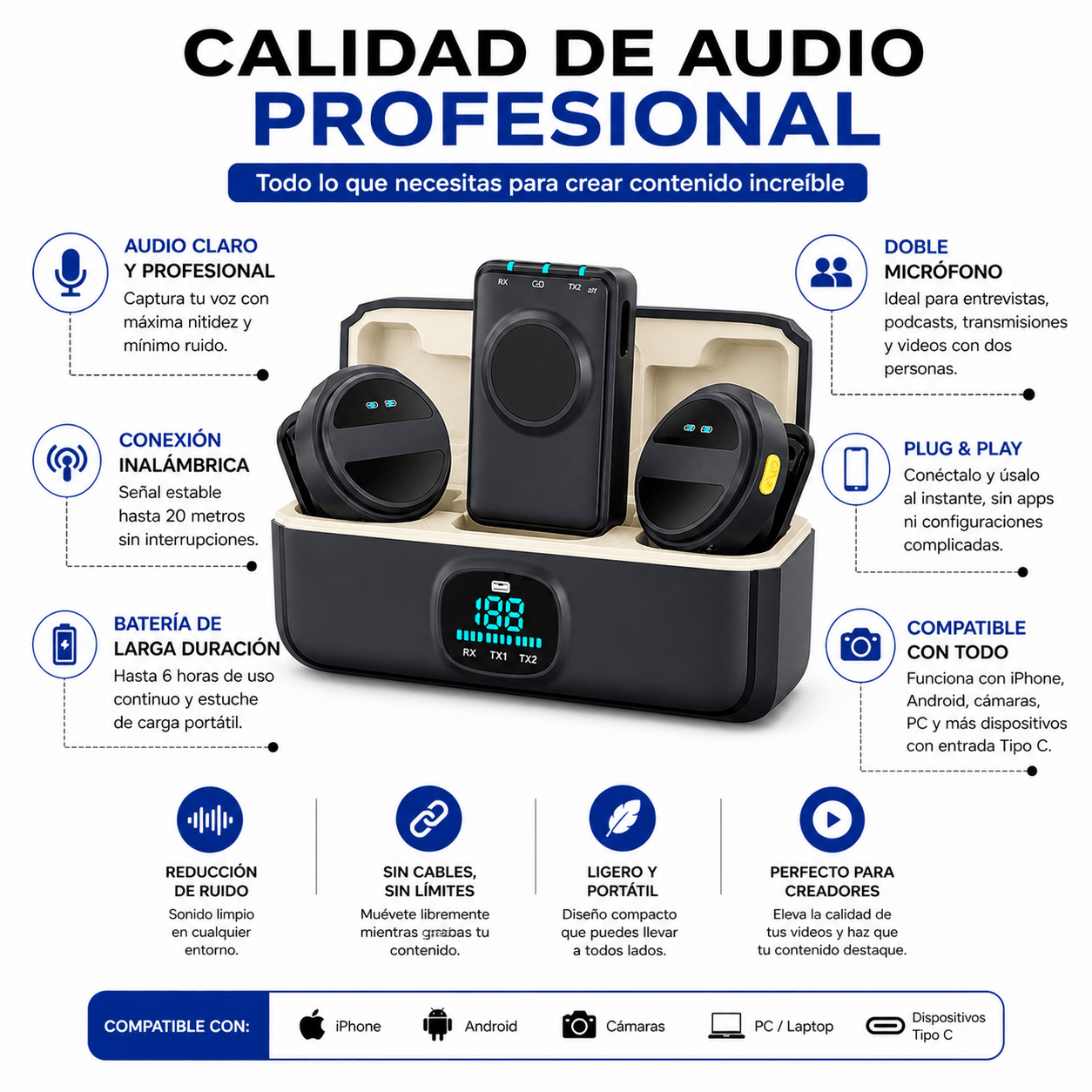 Micrófono Solapa Doble Tipo C + iPhone | Audio Profesional para Celular