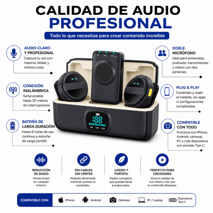 Micrófono Solapa Doble Tipo C + iPhone | Audio Profesional para Celular