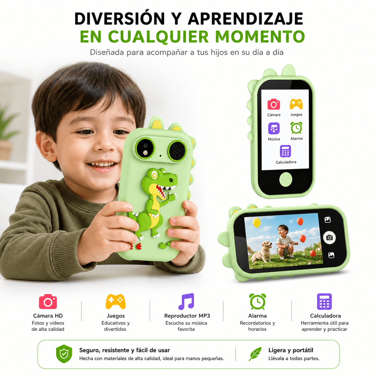 Cámara Celular Infantil Táctil con Juegos, Cámara HD y MP3 | Diseño Seguro para Niños