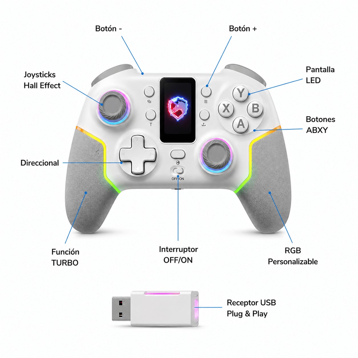 Control Bluetooth Gamer RGB | Receptor USB Multiplataforma