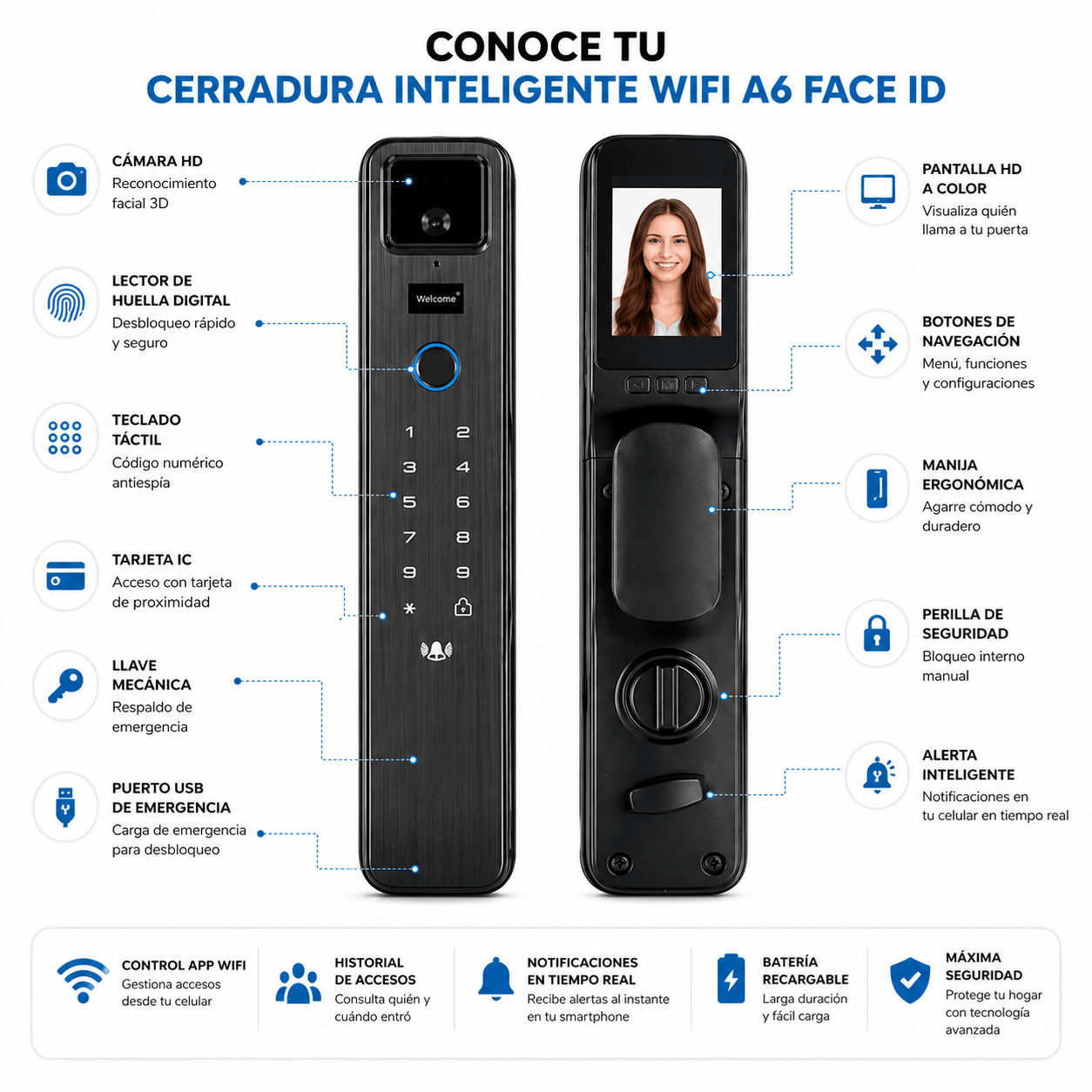 Cerradura Inteligente WiFi Face ID 3D con App | Huella y Código Digital