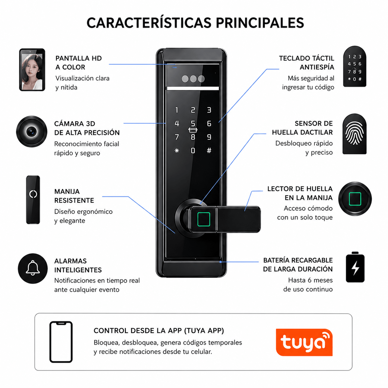 Cerradura Inteligente Face ID 3D | WiFi con Huella | App y Código Digital