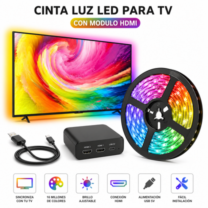 Cinta LED RGB para TV con Módulo HDMI Sincronización en Tiempo Real 16M Colores
