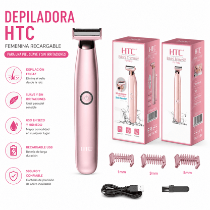 Depiladora Femenina HTC Inalámbrica | 3 Cabezales de Precisión