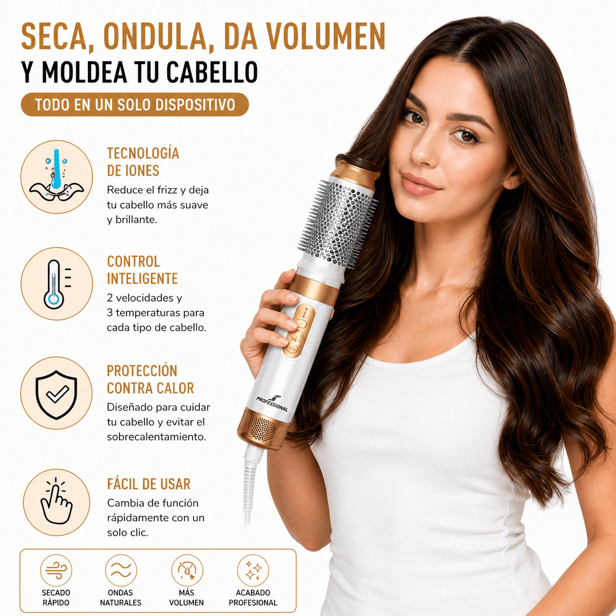 Combo Profesional Cepillo Secador y Ondulador 5 en 1