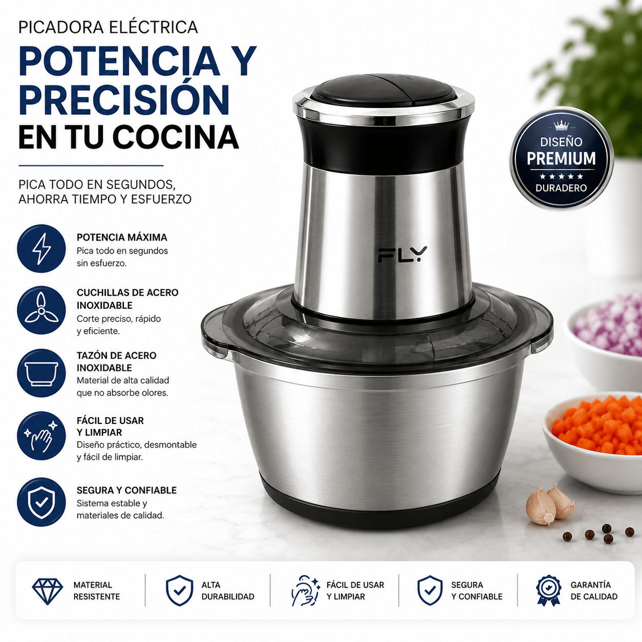 Picadora Eléctrica Premium Acero Inoxidable