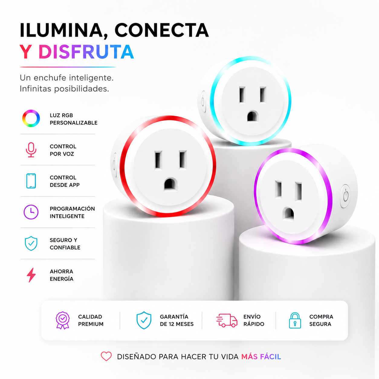 Enchufe Inteligente WiFi RGB Compatible con Alexa y Google Home