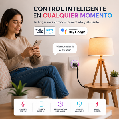 Enchufe Inteligente WiFi RGB Compatible con Alexa y Google Home
