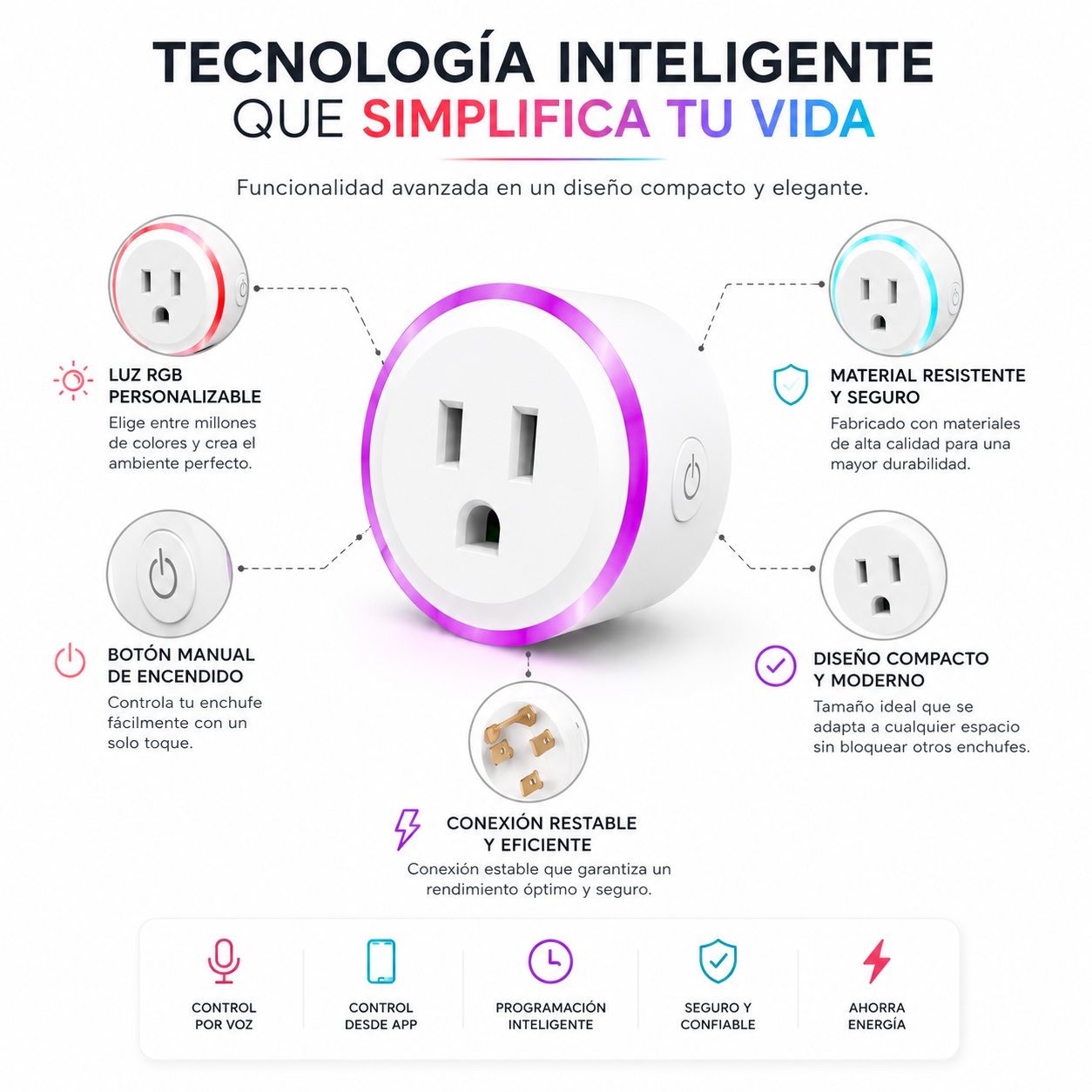 Enchufe Inteligente WiFi RGB Compatible con Alexa y Google Home