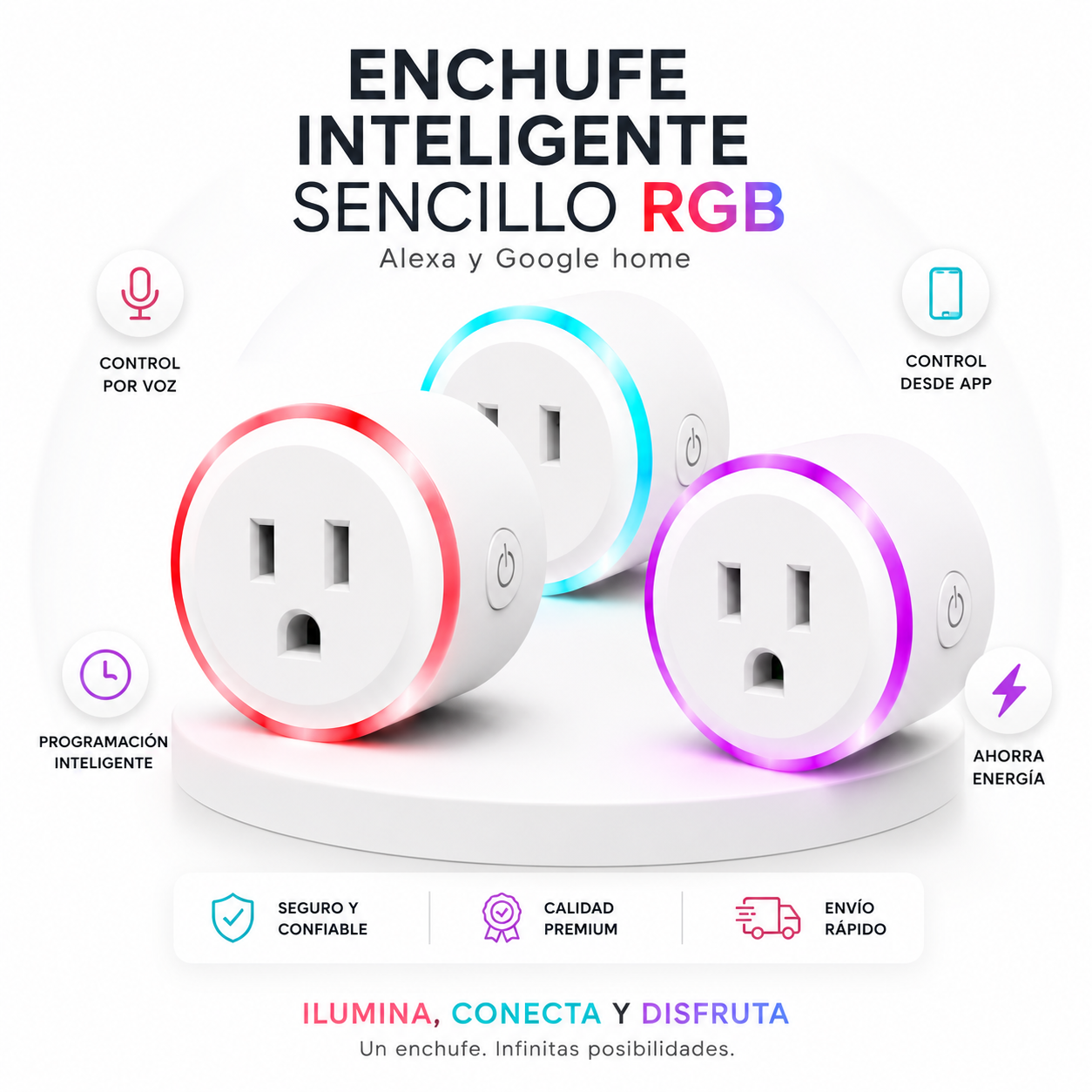 Enchufe Inteligente WiFi RGB Compatible con Alexa y Google Home