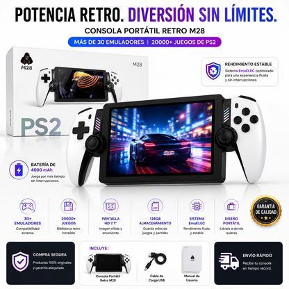 Consola Portátil Retro M28 HD 128GB con +20.000 Juegos y Emuladores PS2