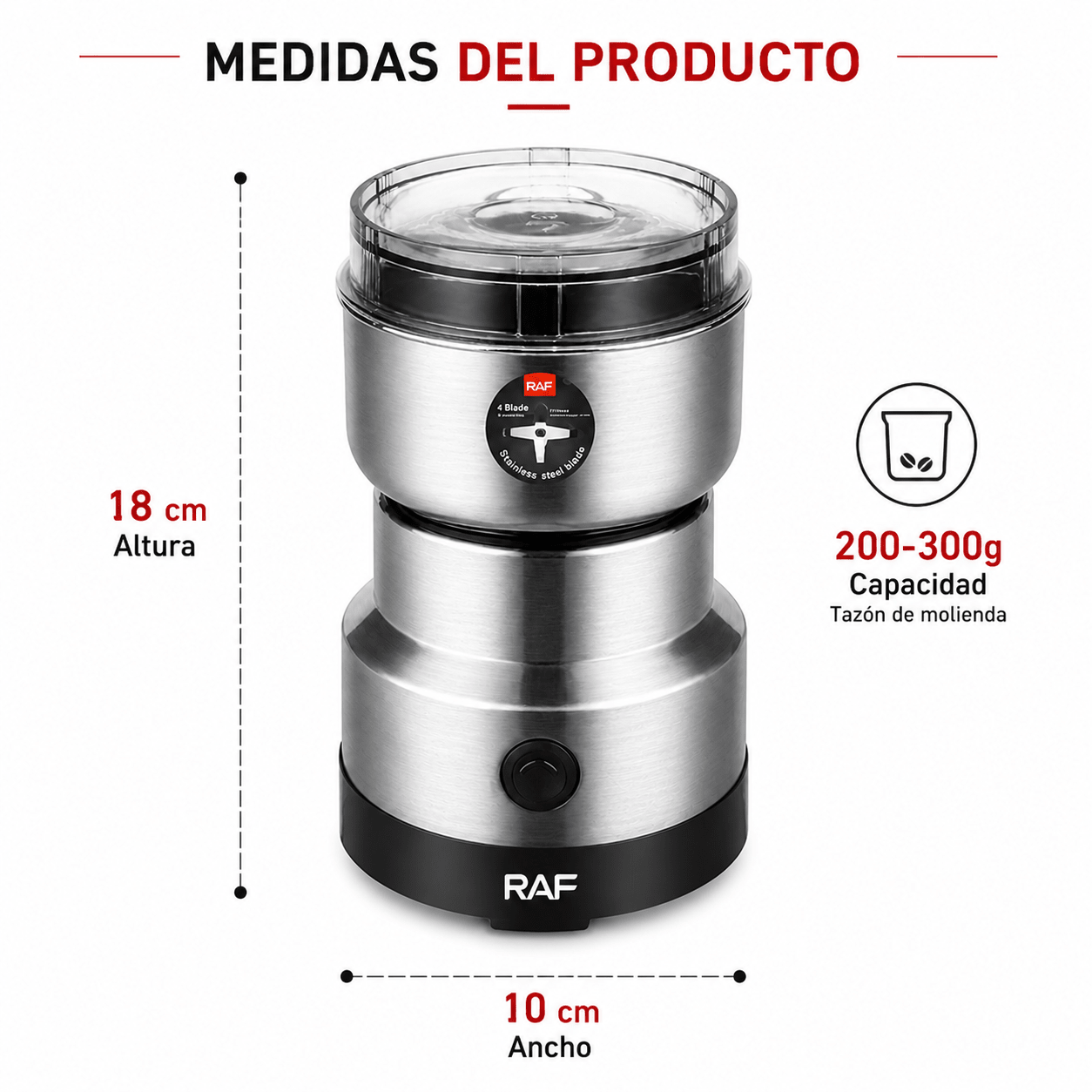 Molinillo Eléctrico Multifuncional 300W – Cuchillas de Acero Inoxidable para Café, Especias y Semillas