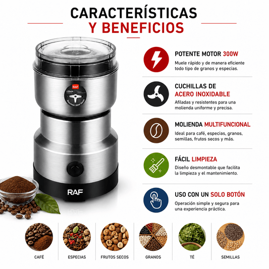 Molinillo Eléctrico Multifuncional 300W – Cuchillas de Acero Inoxidable para Café, Especias y Semillas