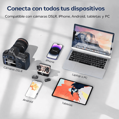 Micrófono Inalámbrico Dual con Cancelación de Ruido IA y Estación de Carga