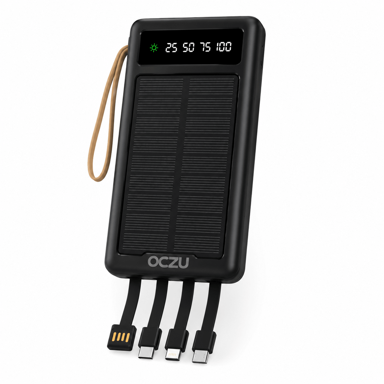 Power Bank Solar OCZU 10.000mAh 15W con Cables Integrados y Pantalla LED