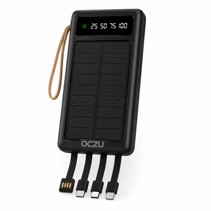 Power Bank Solar OCZU 10.000mAh 15W con Cables Integrados y Pantalla LED