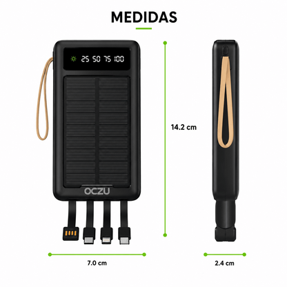 Power Bank Solar OCZU 10.000mAh 15W con Cables Integrados y Pantalla LED
