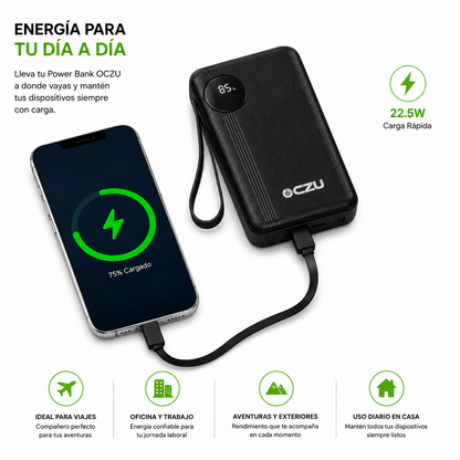 Power Bank 22.5W OCZU 20.000mAh con Pantalla LED y Cables Integrados
