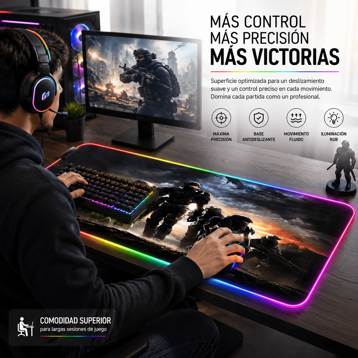 Mouse Pad Gamer XL RGB Halo Edition – Iluminación LED Multicolor