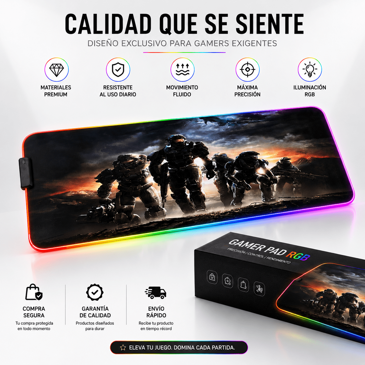 Mouse Pad Gamer XL RGB Halo Edition – Iluminación LED Multicolor