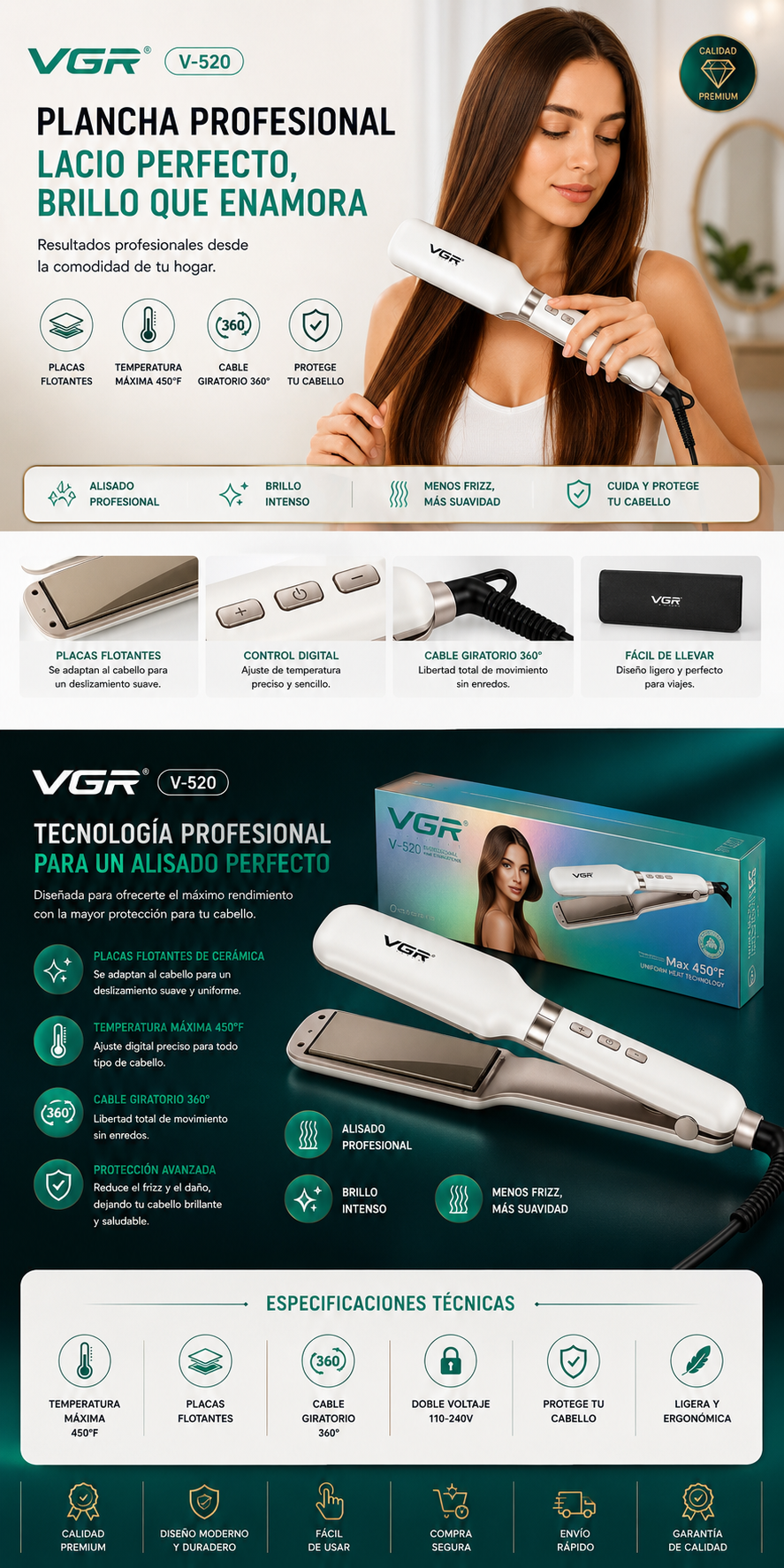 Kit Cabello Profesional VGR | Plancha Alisadora + Secador