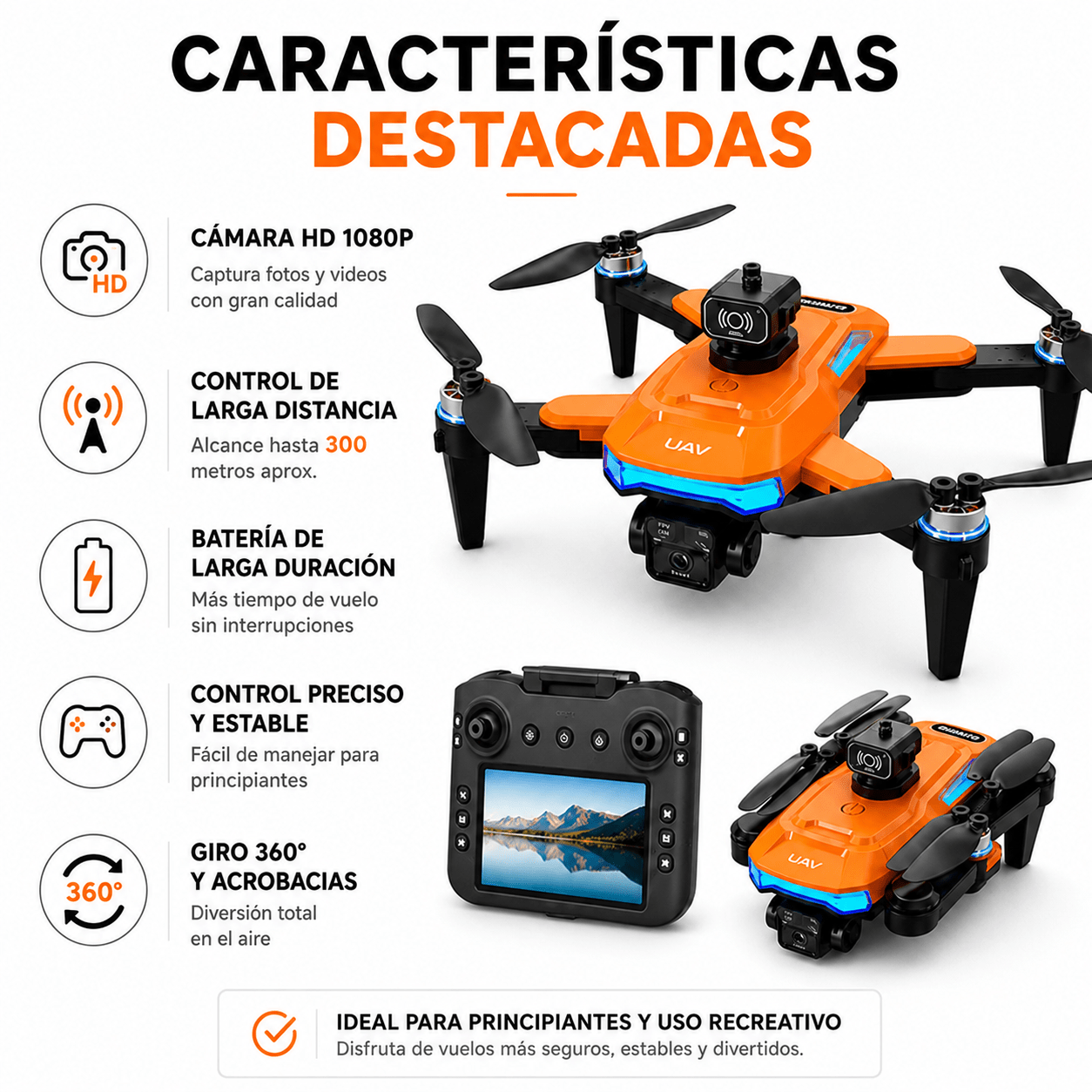 Drone Plegable con Cámara HD 1080P y Control de Largo Alcance