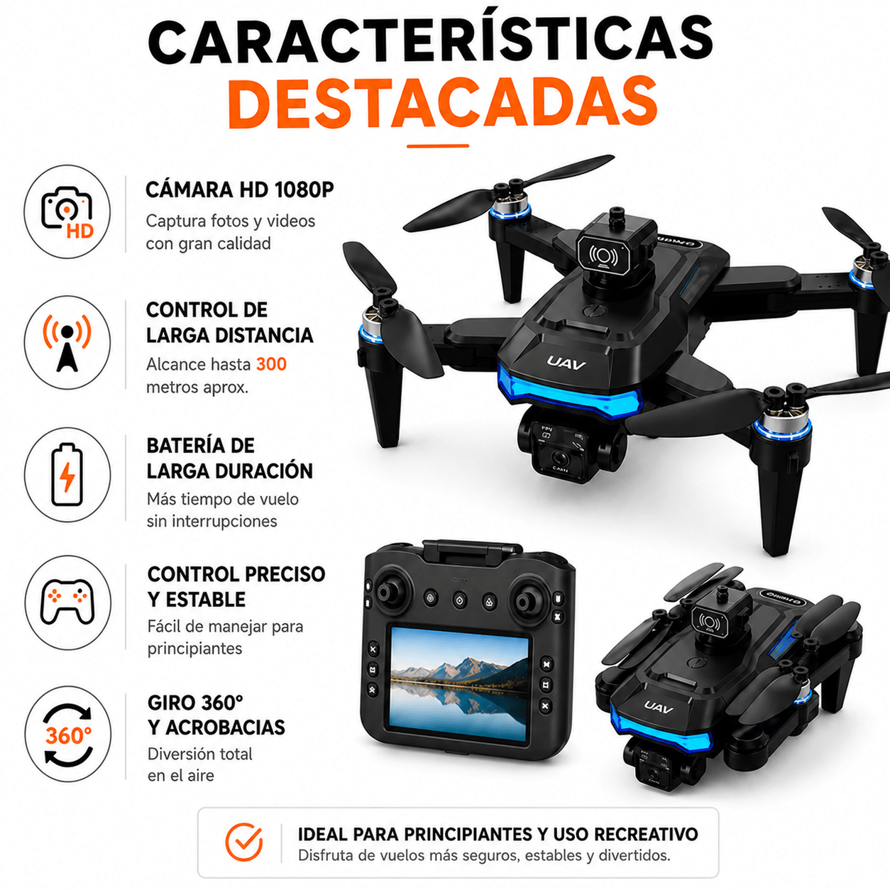 Drone Plegable con Cámara HD 1080P y Control de Largo Alcance