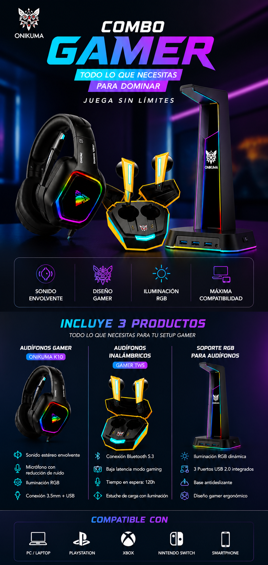 Combo Gamer RGB 3 en 1