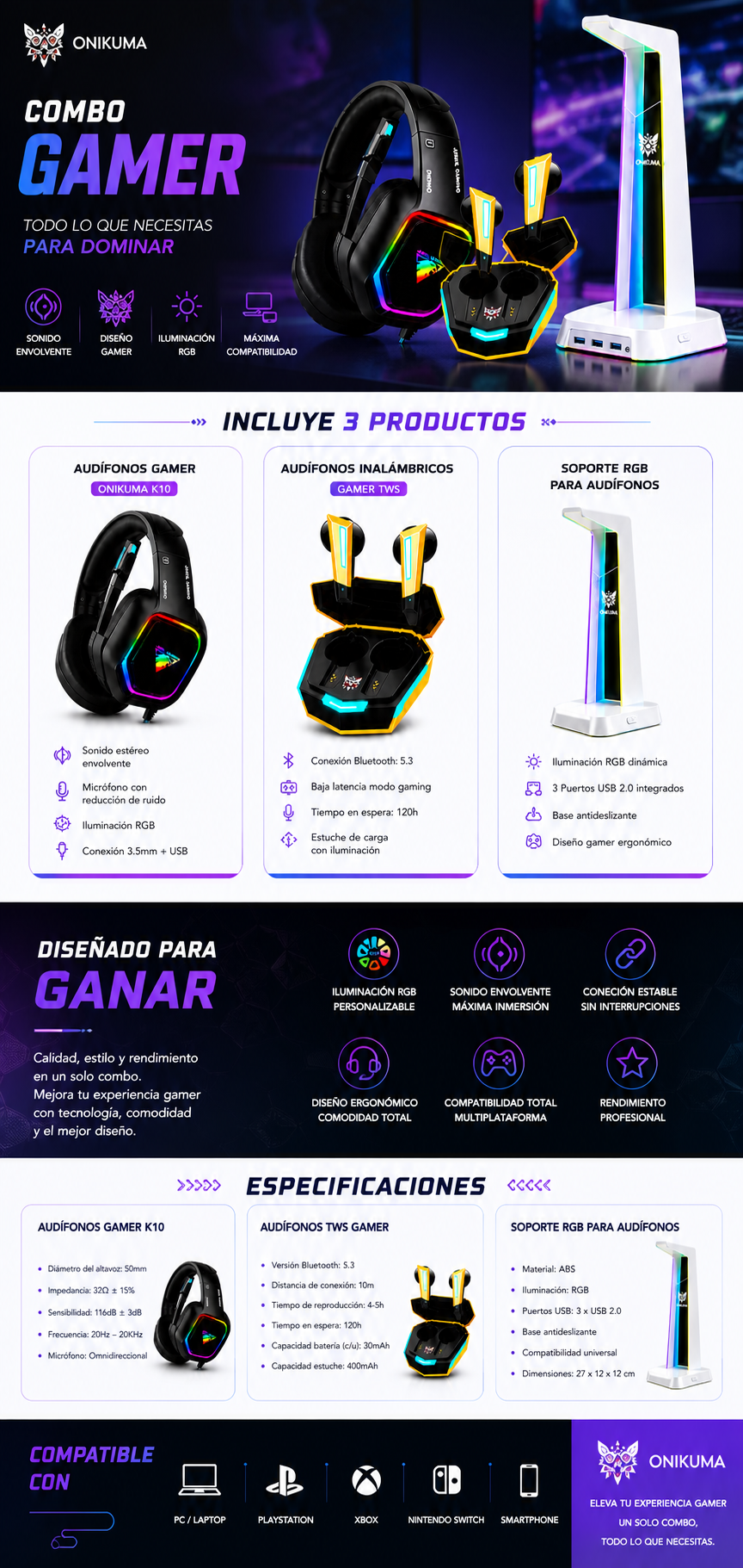 Combo Gamer RGB 3 en 1