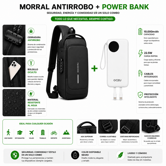 Bolso Antirobo + Power Bank OCZU 10.000 mAh