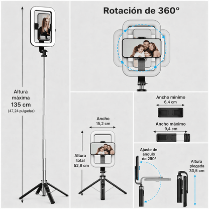 Tripode con Aro de Luz + control Bluetooth