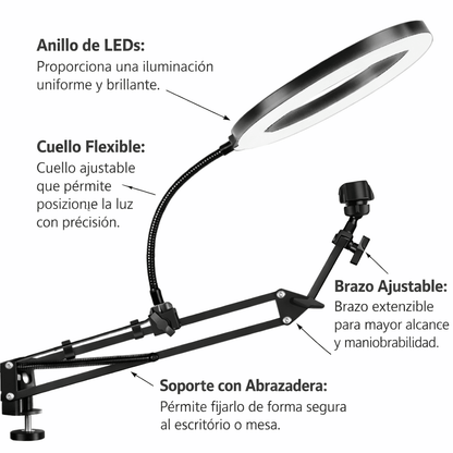 Aro de Luz con Brazo Articulado y Soporte para Celular