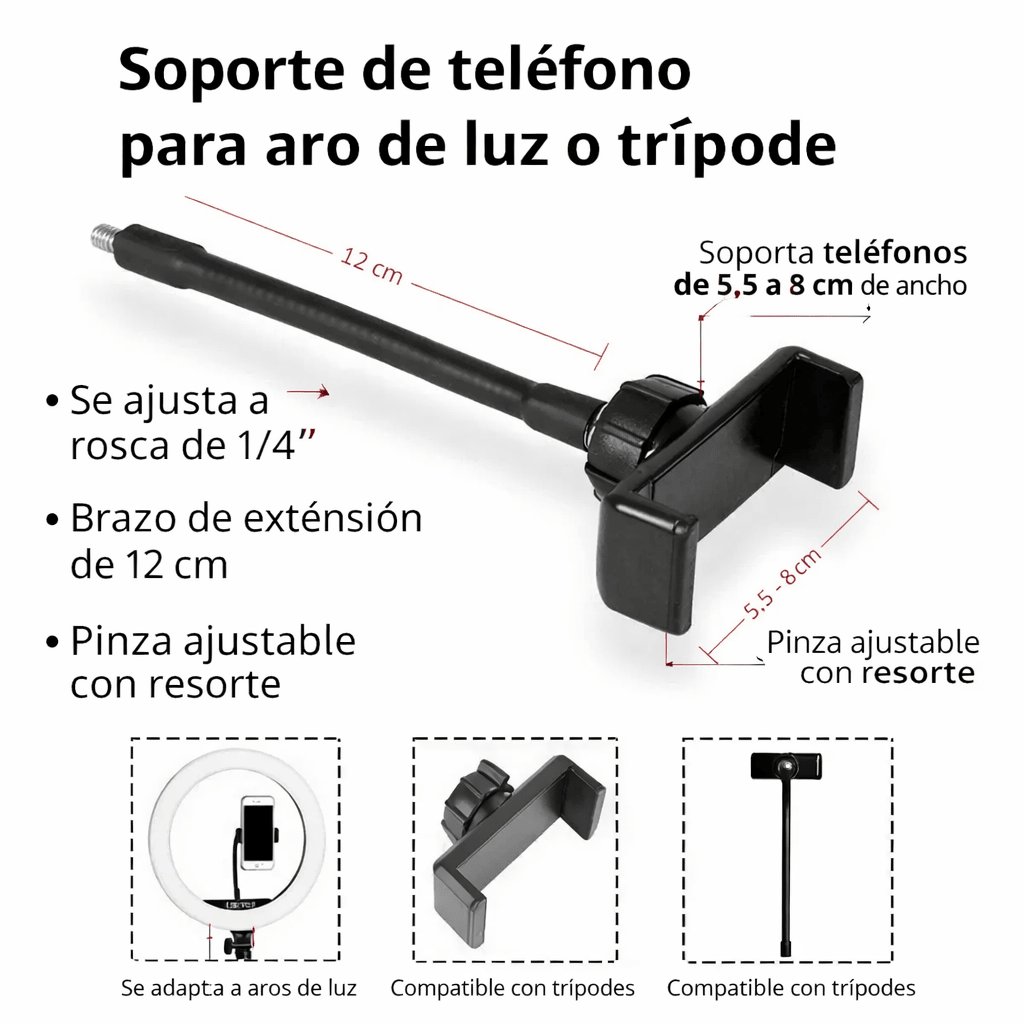 Soporte Flexible para Celular compatible con Aro de Luz y Trípode | Repuesto
