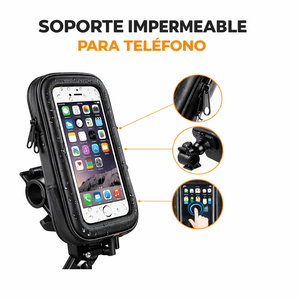 Soporte impermeable para teléfono – Rotación 360° y pantalla táctil